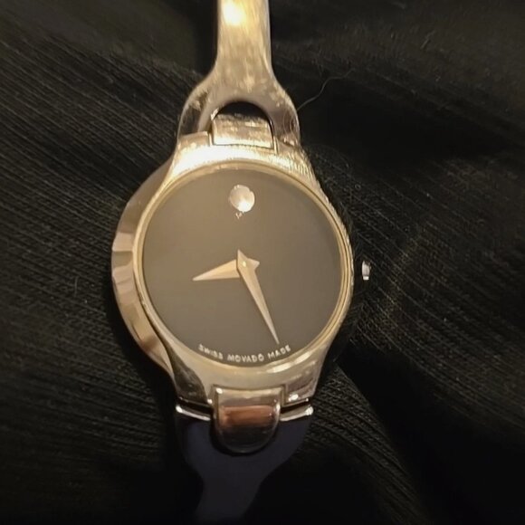 Movado Kara Silver Stainless Black Dial Swiss Movement NEW BATTERY SIZE 6" - Picture 1 of 6